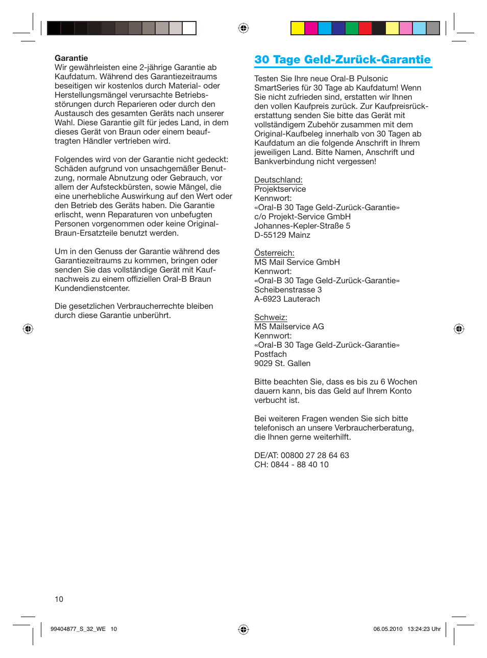 30 tage geld-zurück-garantie | Braun S32.533.5 Pulsonic SmartSeries User Manual | Page 10 / 80