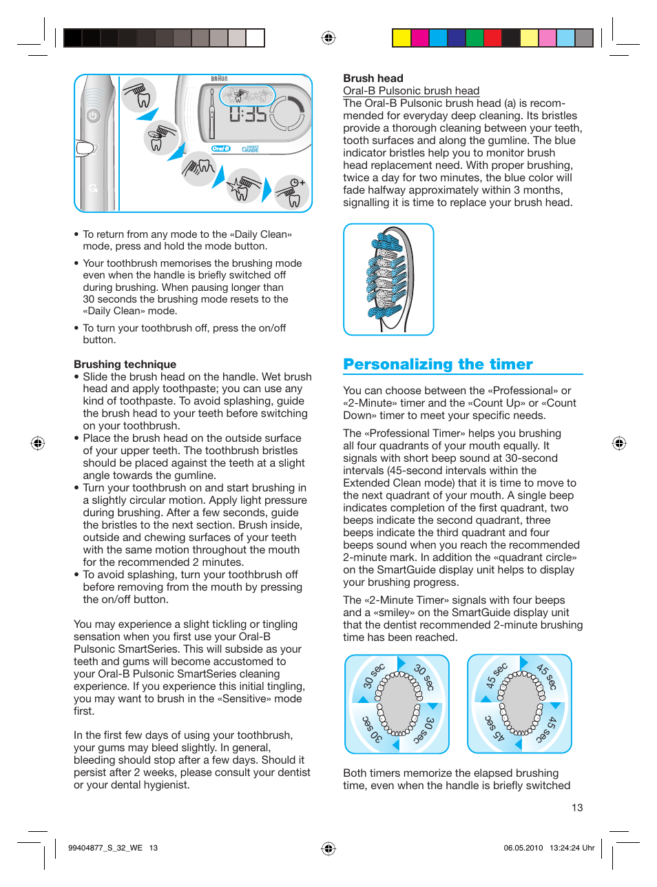 Personalizing the timer | Braun S32.533.5 Pulsonic SmartSeries User Manual | Page 13 / 80