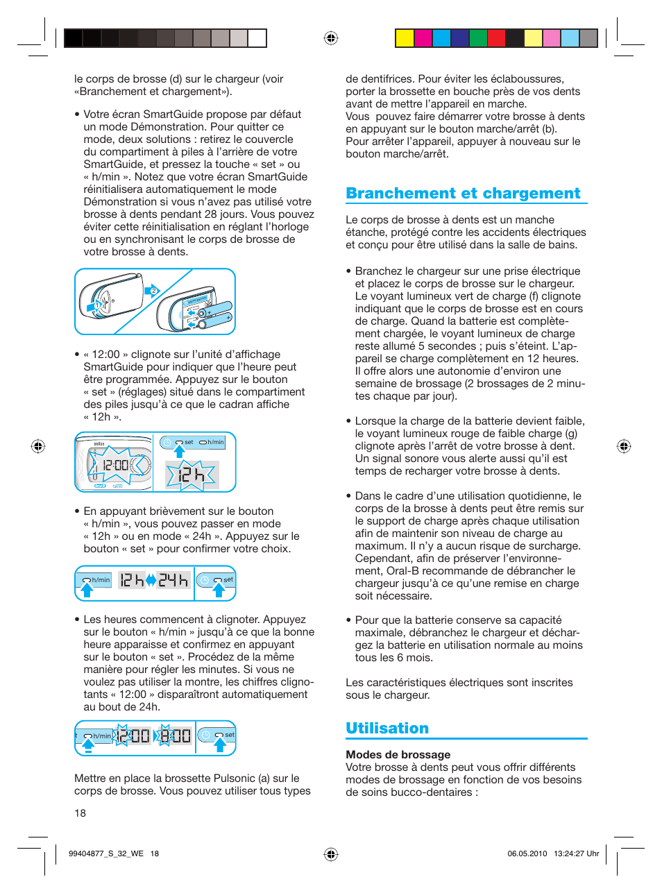 Branchement et chargement, Utilisation | Braun S32.533.5 Pulsonic SmartSeries User Manual | Page 18 / 80