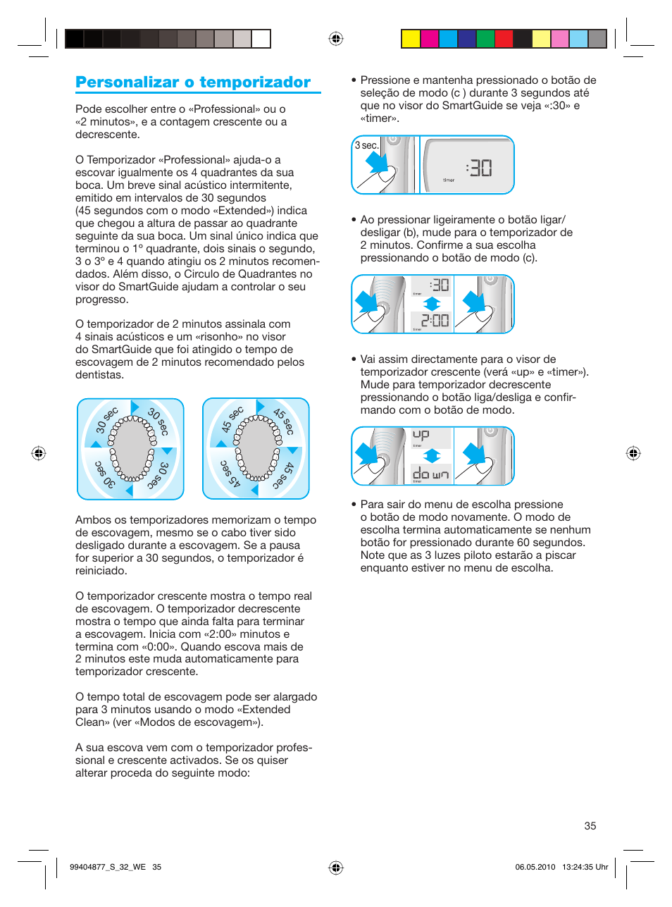 Personalizar o temporizador | Braun S32.533.5 Pulsonic SmartSeries User Manual | Page 35 / 80