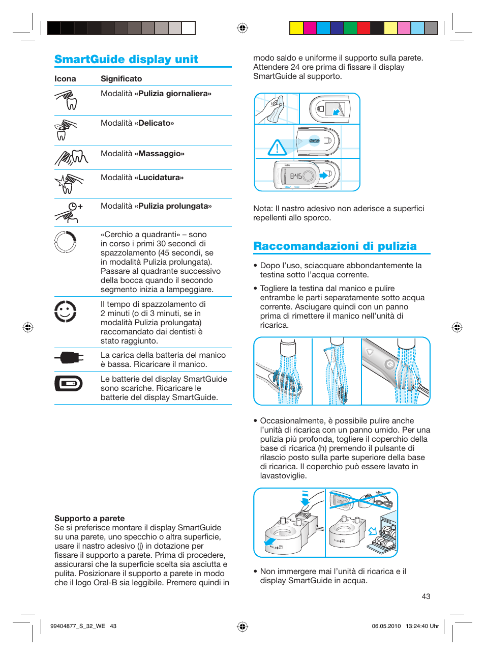 Smartguide display unit, Raccomandazioni di pulizia | Braun S32.533.5 Pulsonic SmartSeries User Manual | Page 43 / 80