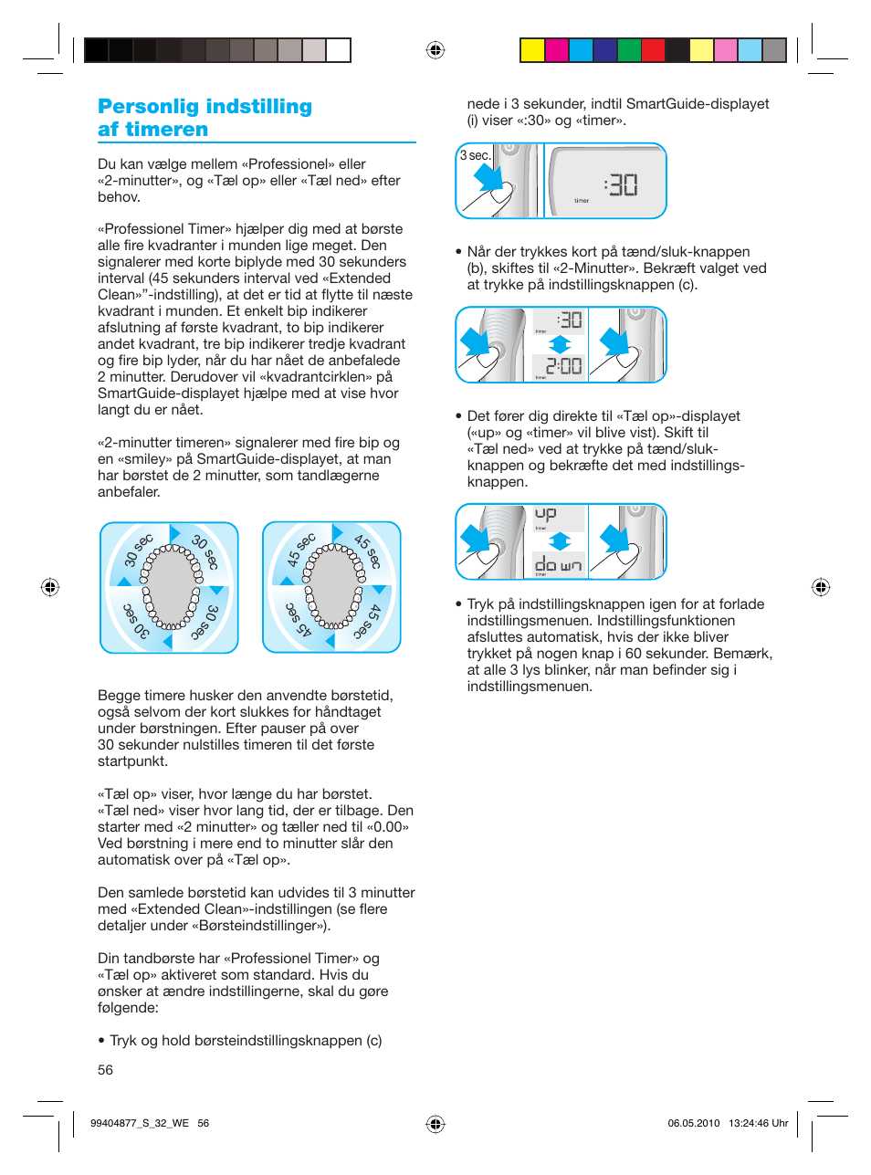 Personlig indstilling af timeren | Braun S32.533.5 Pulsonic SmartSeries User Manual | Page 56 / 80