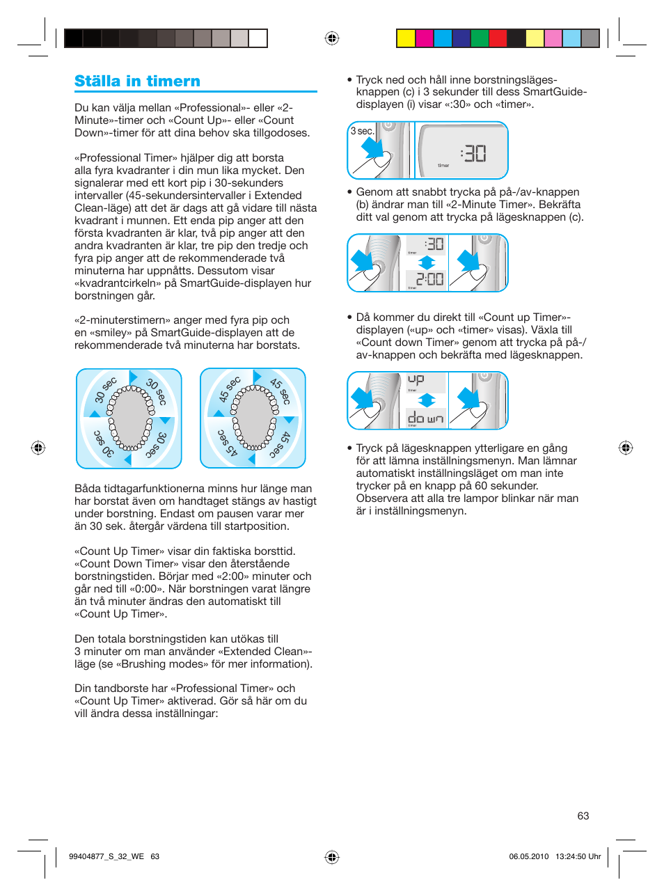 Ställa in timern | Braun S32.533.5 Pulsonic SmartSeries User Manual | Page 63 / 80