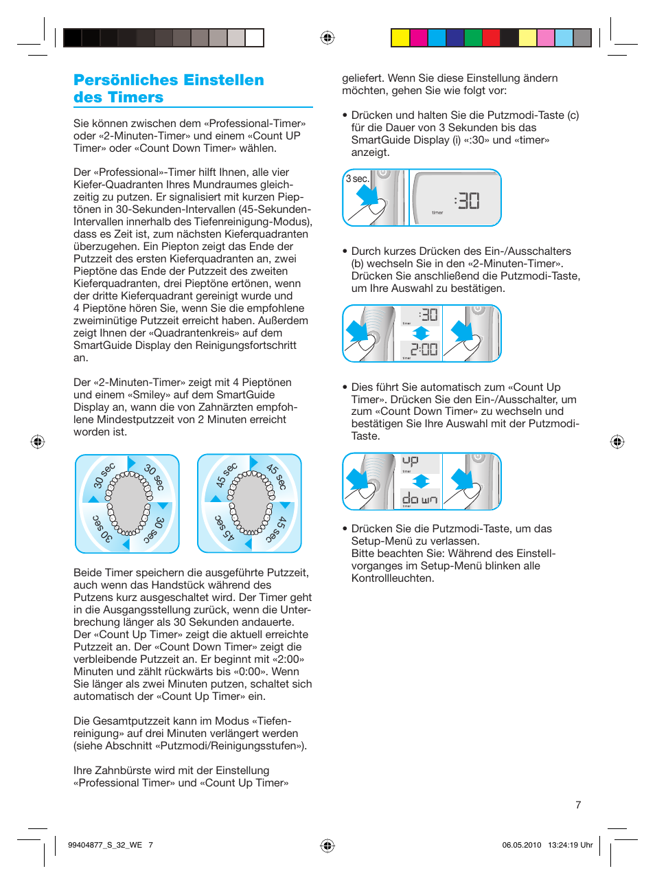 Persönliches einstellen des timers | Braun S32.533.5 Pulsonic SmartSeries User Manual | Page 7 / 80
