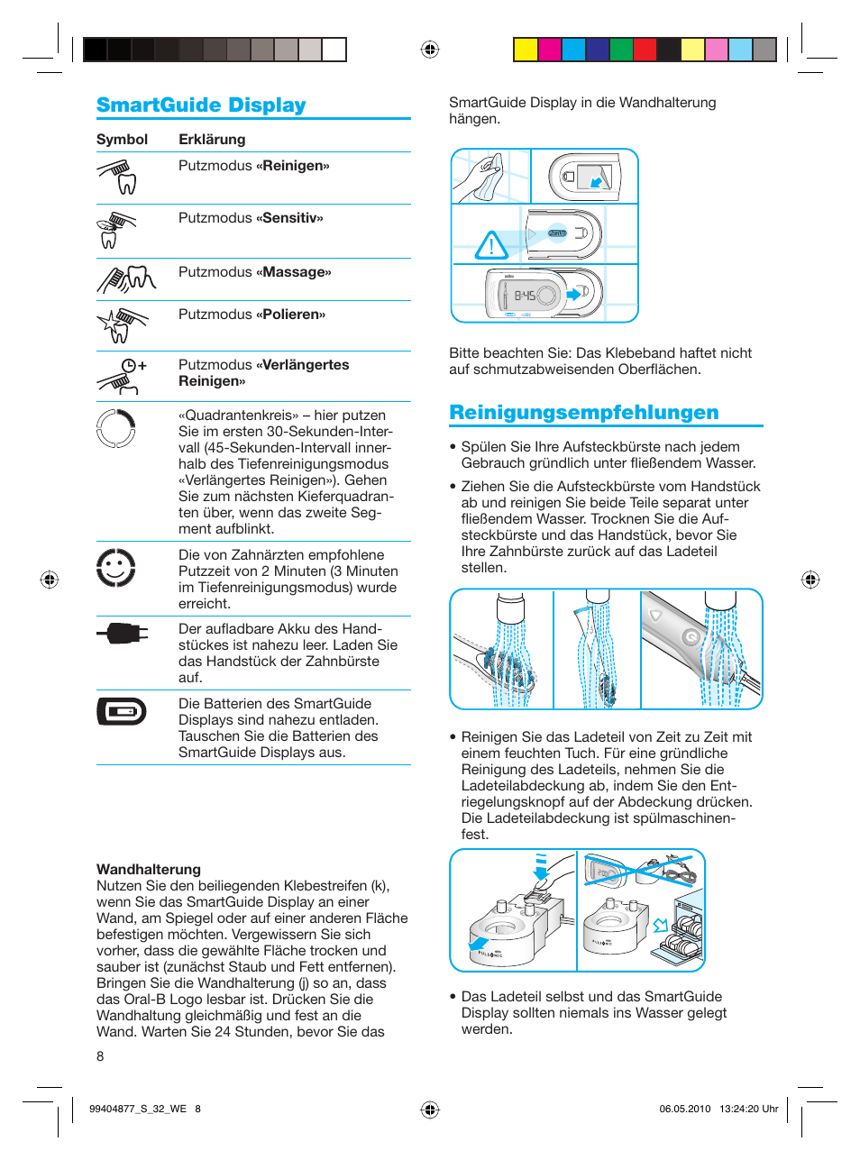 Smartguide display, Reinigungsempfehlungen | Braun S32.533.5 Pulsonic SmartSeries User Manual | Page 8 / 80