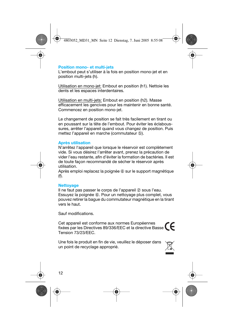 Braun MD31 Advance Power WaterJet User Manual | Page 12 / 34