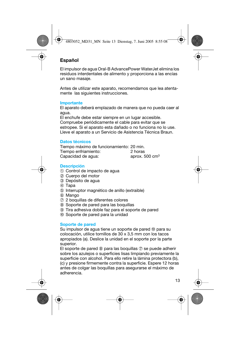 Braun MD31 Advance Power WaterJet User Manual | Page 13 / 34