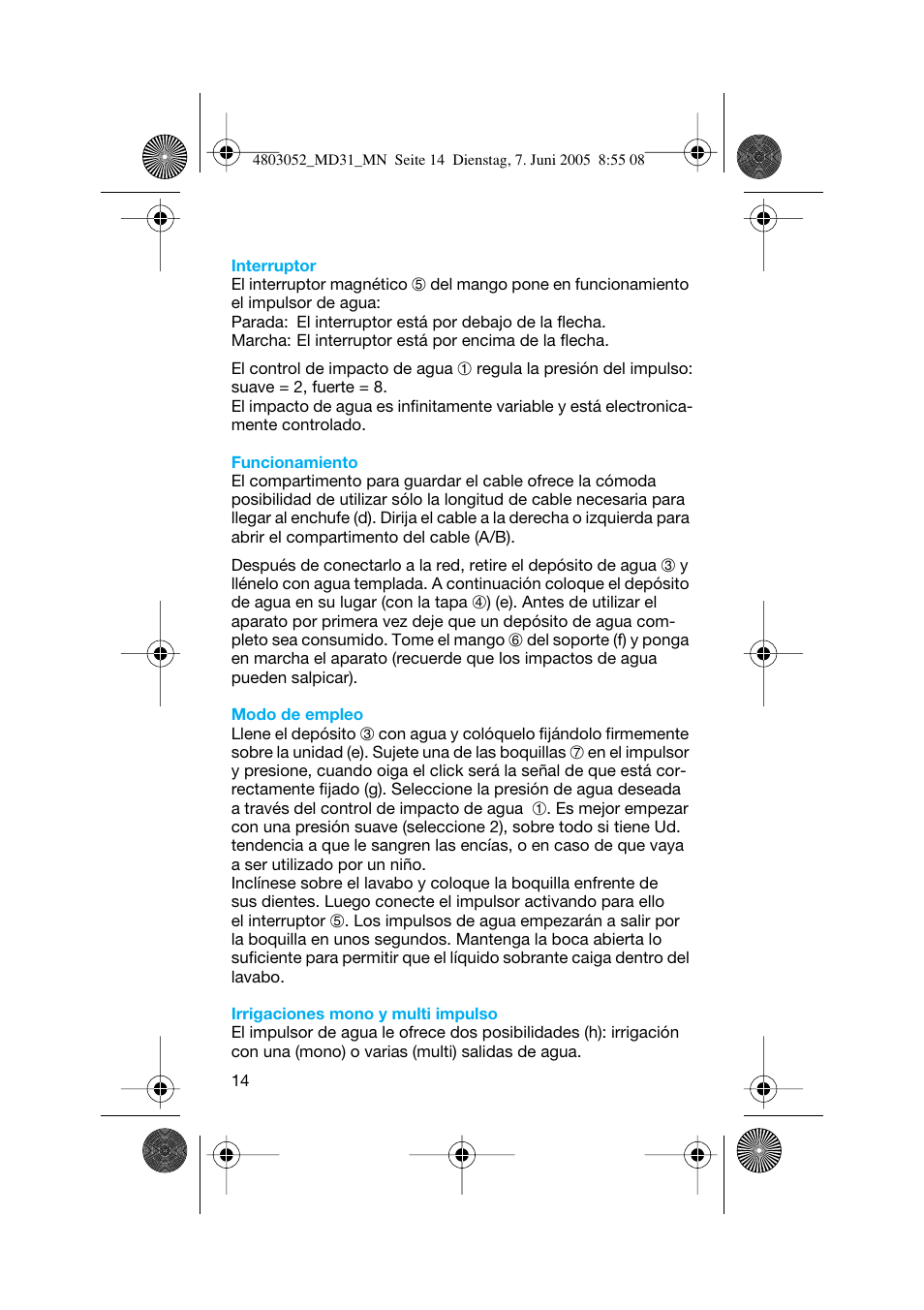 Braun MD31 Advance Power WaterJet User Manual | Page 14 / 34