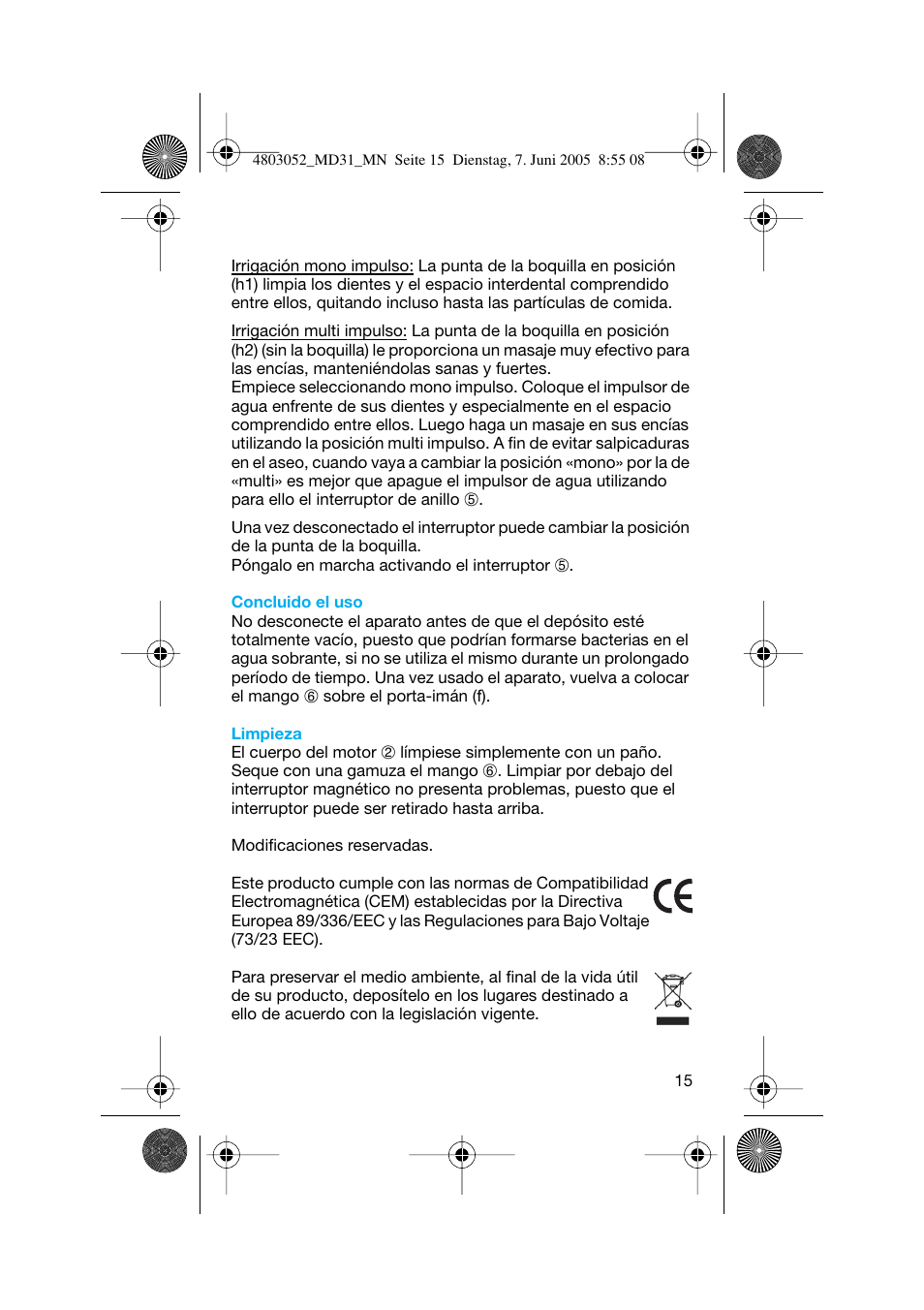 Braun MD31 Advance Power WaterJet User Manual | Page 15 / 34