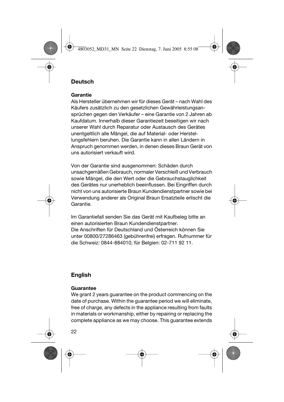 Braun MD31 Advance Power WaterJet User Manual | Page 22 / 34