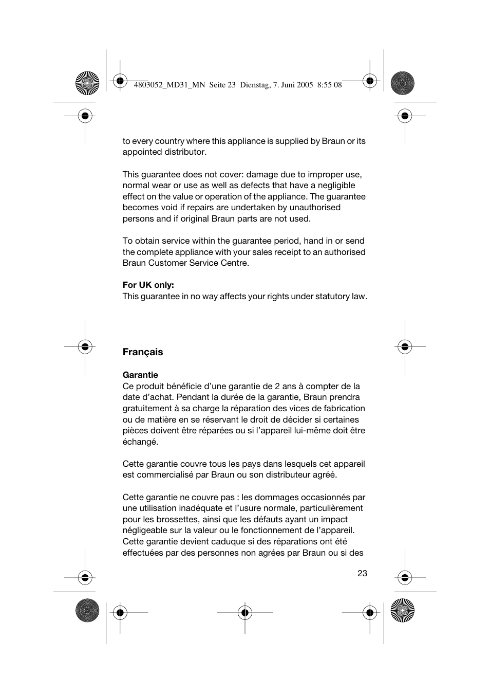 Braun MD31 Advance Power WaterJet User Manual | Page 23 / 34