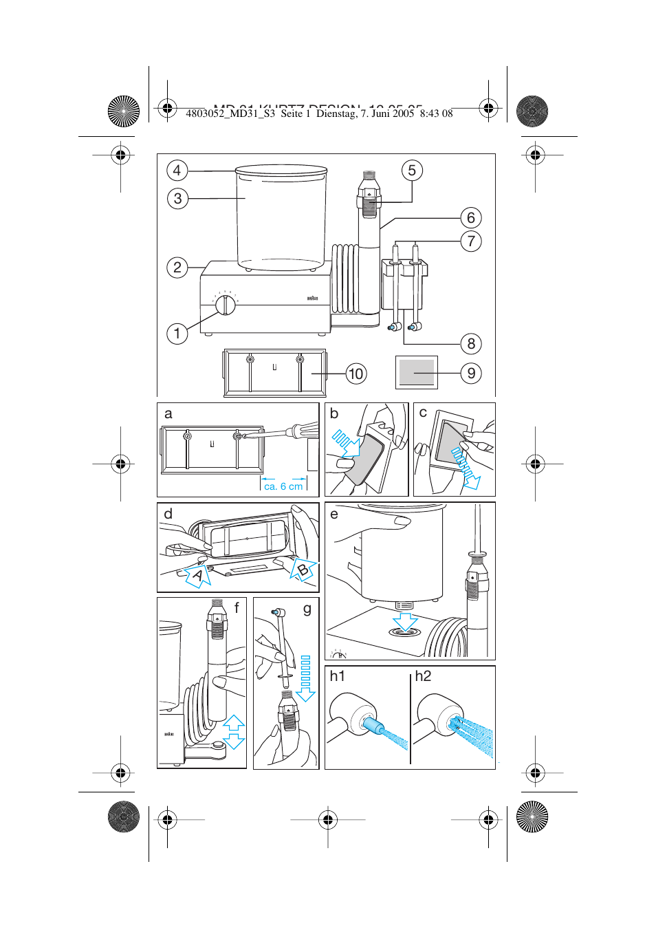 Ad f g h1 h2 b c | Braun MD31 Advance Power WaterJet User Manual | Page 3 / 34