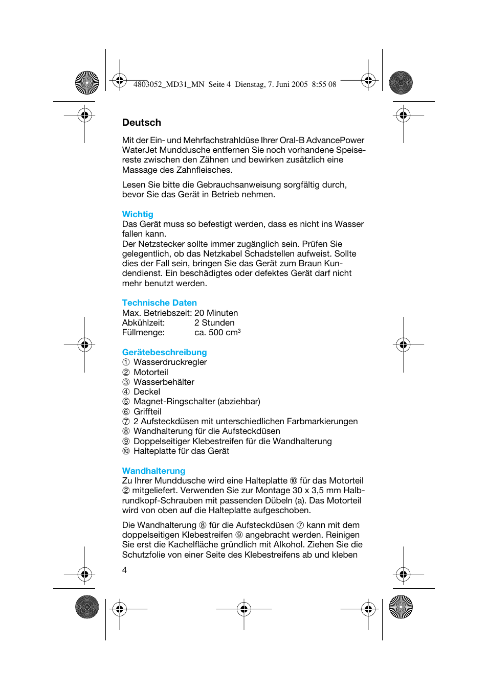 Braun MD31 Advance Power WaterJet User Manual | Page 4 / 34