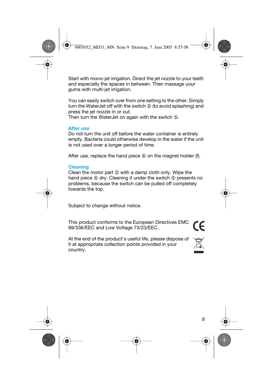 Braun MD31 Advance Power WaterJet User Manual | Page 9 / 34