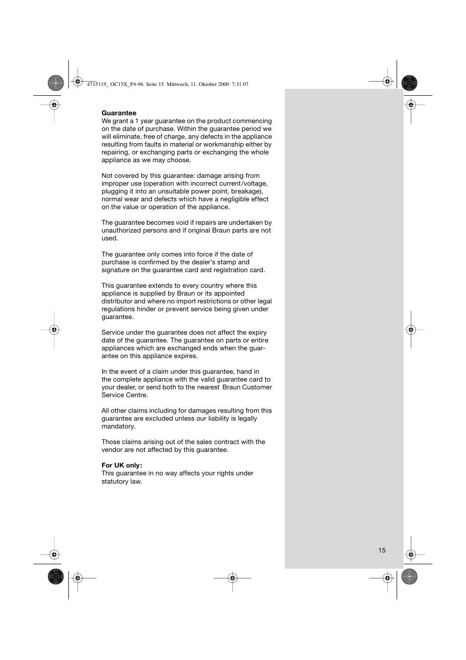 Braun OC15525 OxyJet 3D Center User Manual | Page 15 / 96
