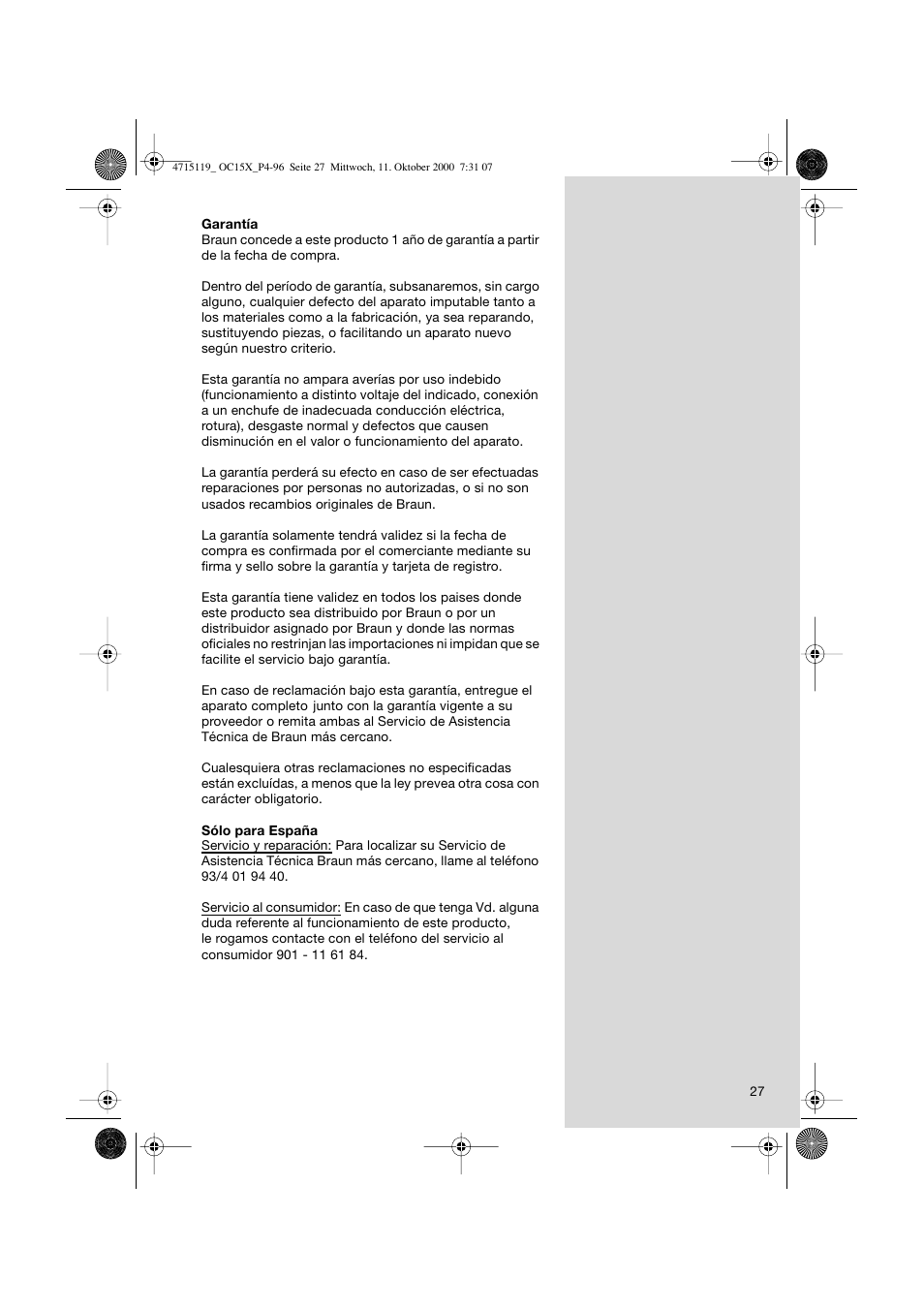 Braun OC15525 OxyJet 3D Center User Manual | Page 27 / 96