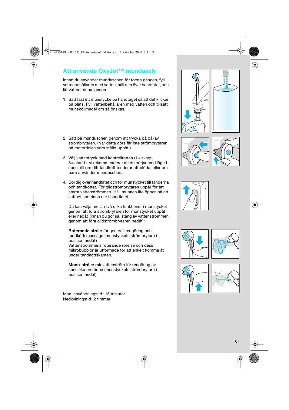 Att använda oxyjet™ mundusch | Braun OC15525 OxyJet 3D Center User Manual | Page 61 / 96