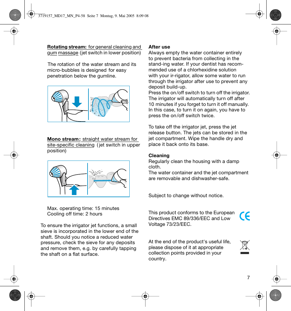 Braun MD17 Professional Care OxyJet User Manual | Page 7 / 54