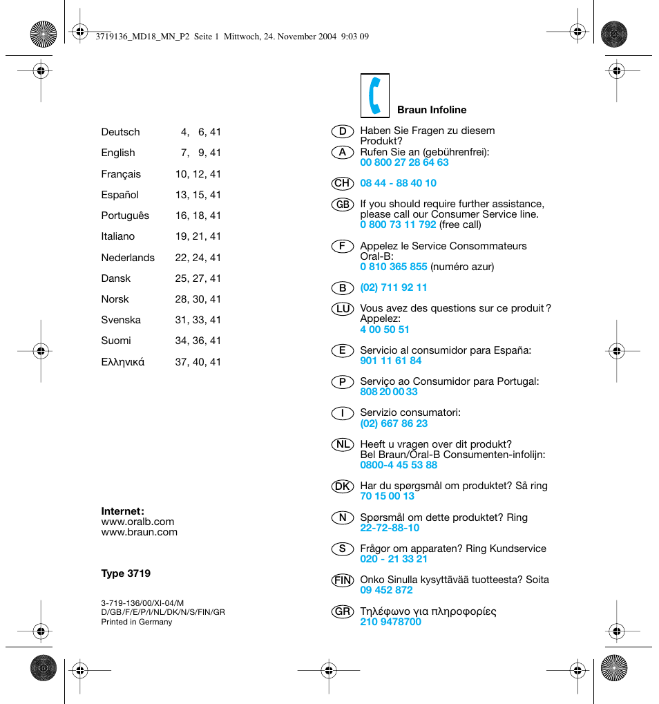Braun MD18 Professional Care OxyJet User Manual | Page 2 / 44