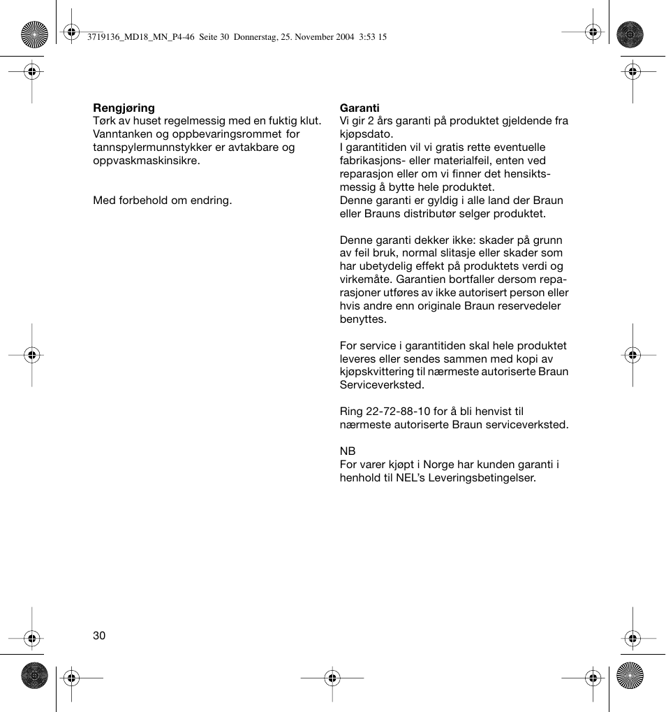 Braun MD18 Professional Care OxyJet User Manual | Page 30 / 44