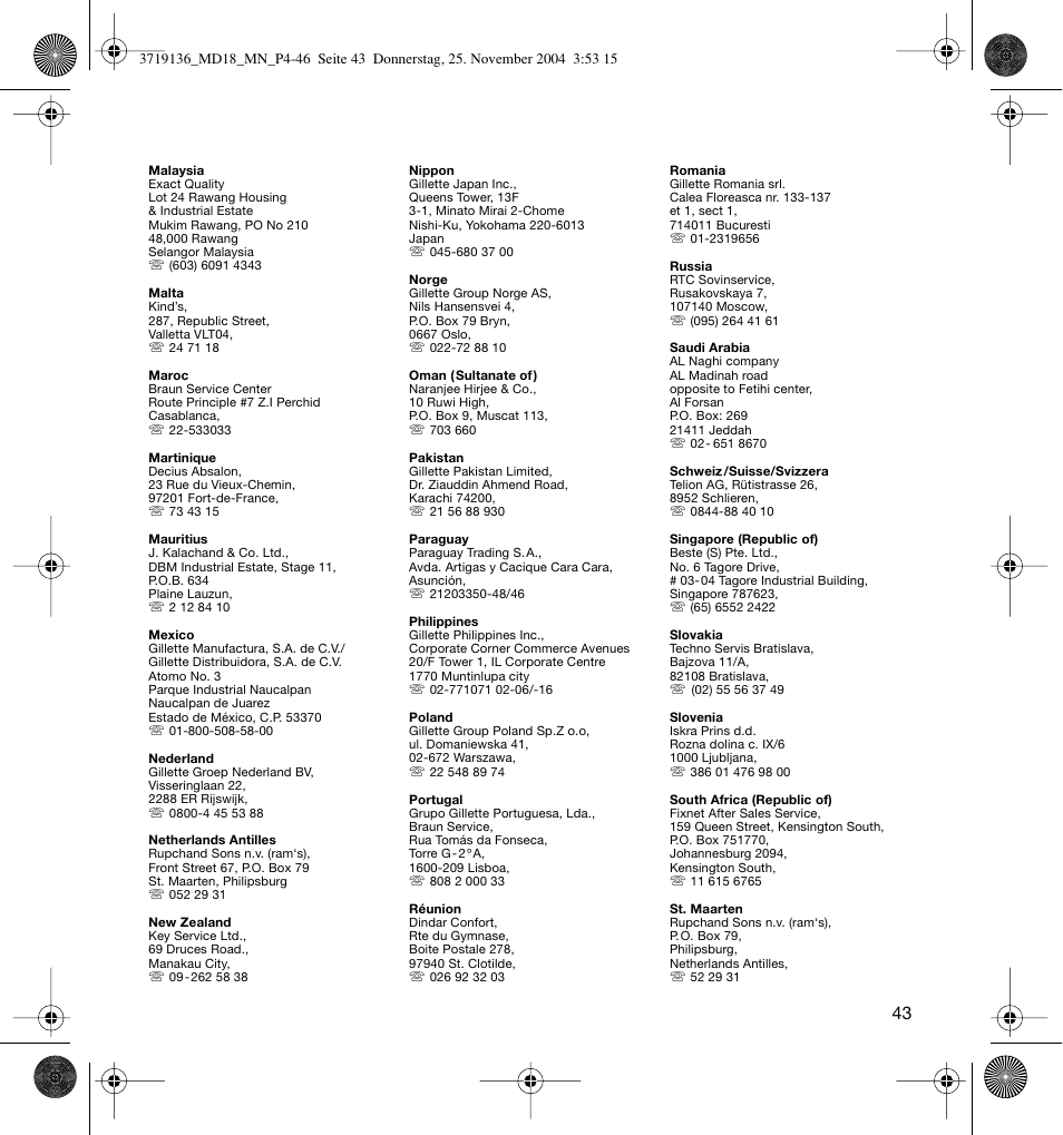 Braun MD18 Professional Care OxyJet User Manual | Page 43 / 44