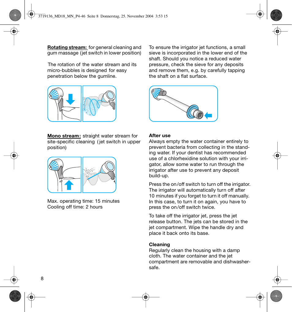 Braun MD18 Professional Care OxyJet User Manual | Page 8 / 44