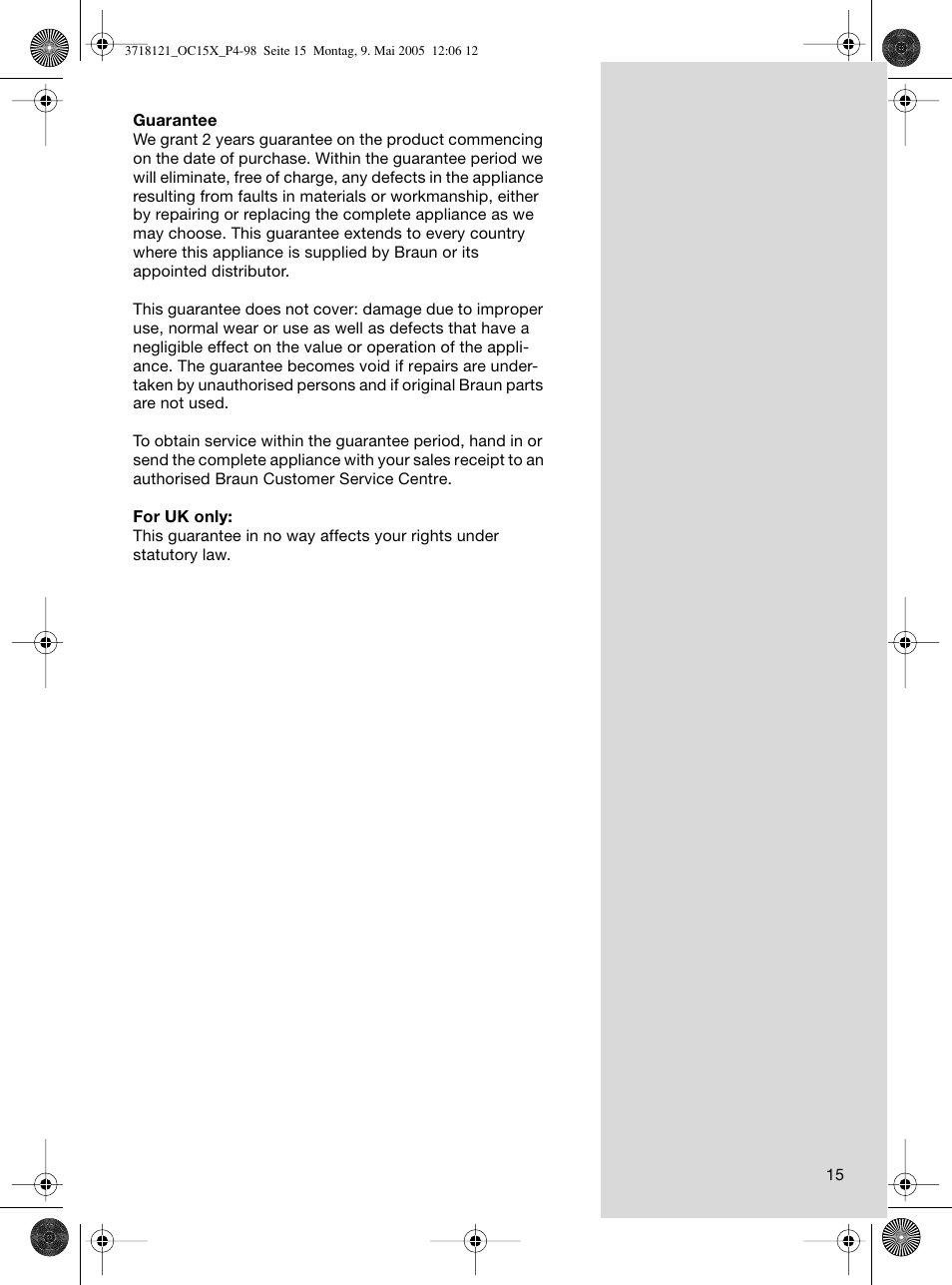 Braun OC15A Professional Care Center User Manual | Page 15 / 95