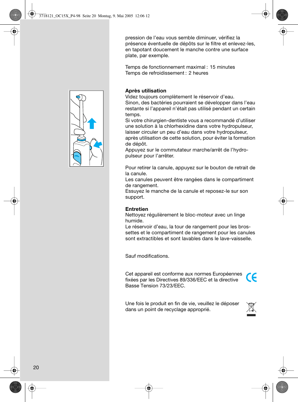 Braun OC15A Professional Care Center User Manual | Page 20 / 95