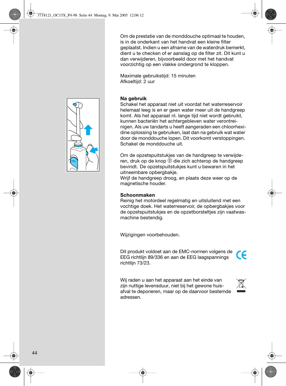 Braun OC15A Professional Care Center User Manual | Page 44 / 95