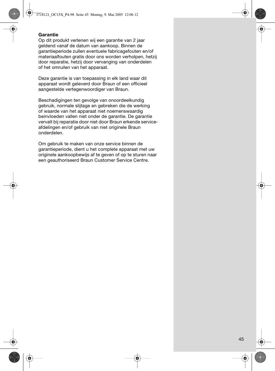 Braun OC15A Professional Care Center User Manual | Page 45 / 95