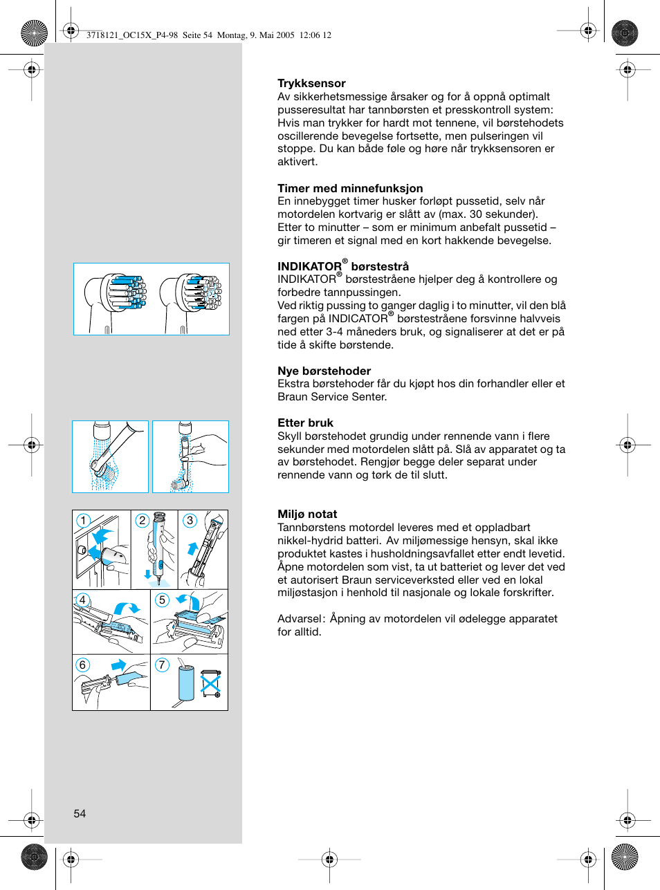 Braun OC15A Professional Care Center User Manual | Page 54 / 95