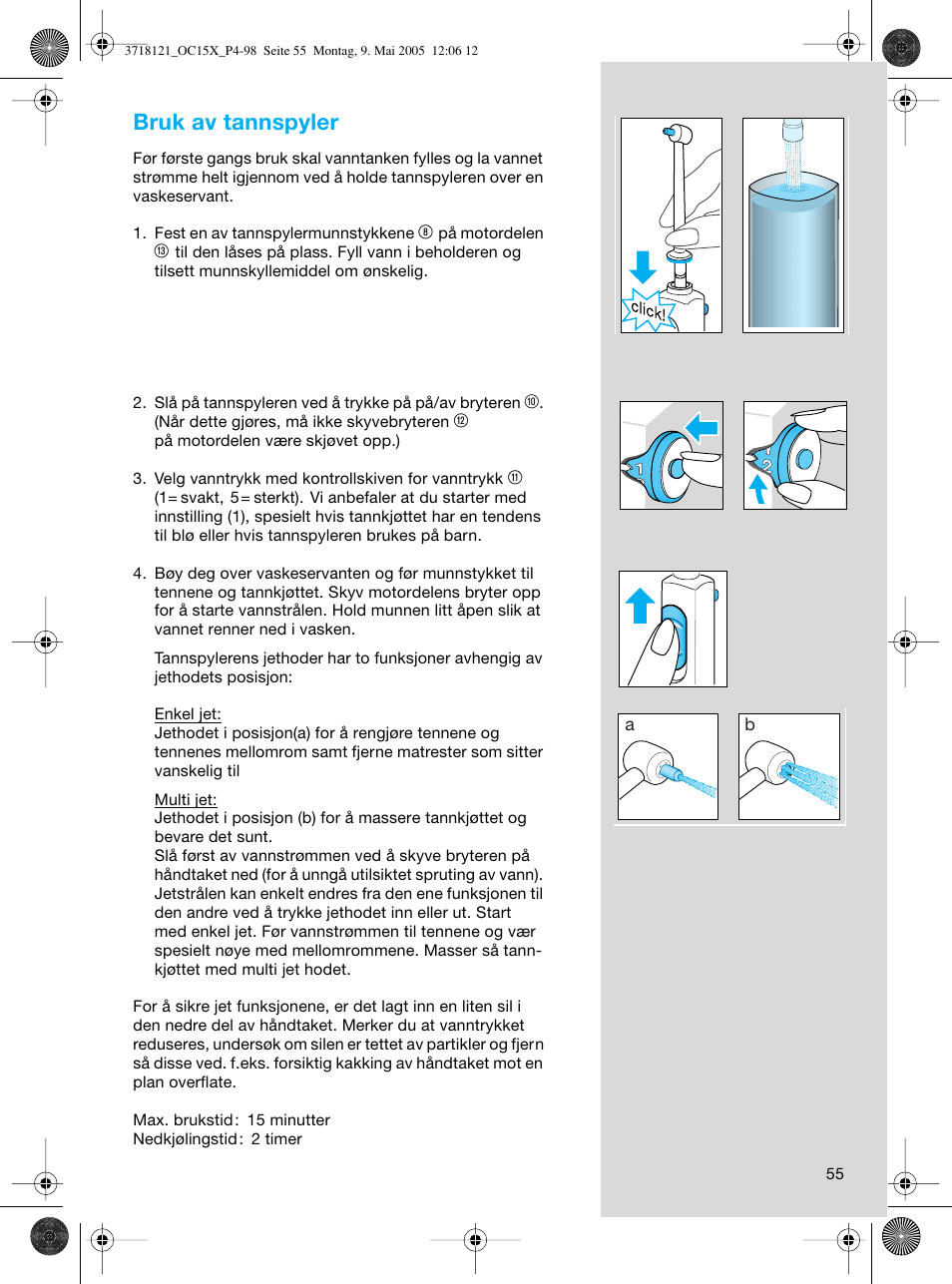 Bruk av tannspyler | Braun OC15A Professional Care Center User Manual | Page 55 / 95