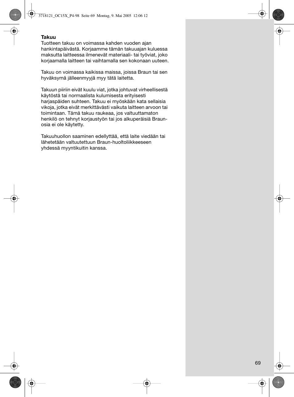 Braun OC15A Professional Care Center User Manual | Page 69 / 95