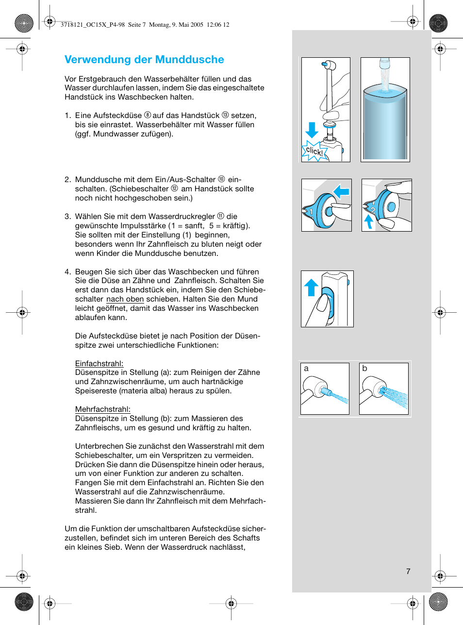 Verwendung der munddusche | Braun OC15A Professional Care Center User Manual | Page 7 / 95