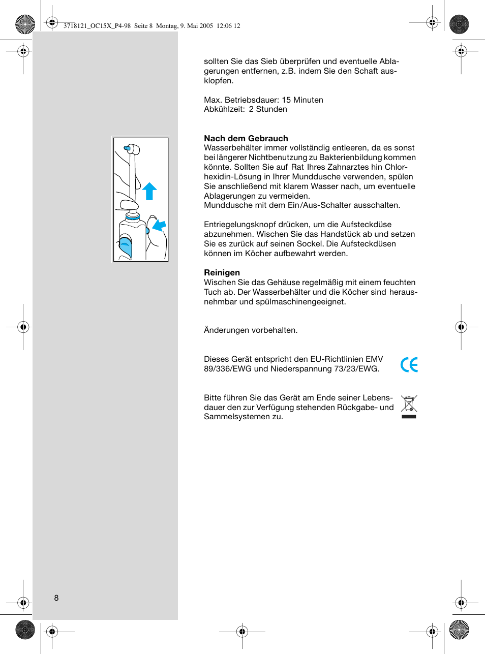 Braun OC15A Professional Care Center User Manual | Page 8 / 95