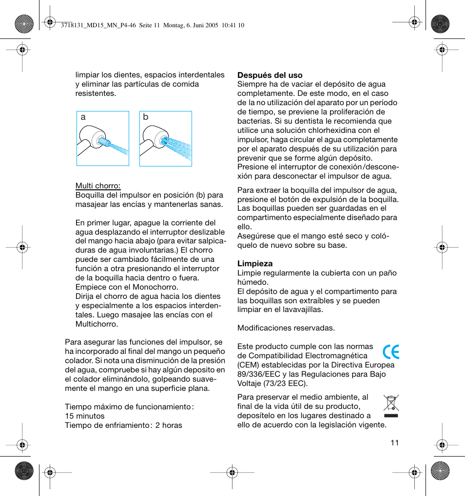 Braun MD15A Professional Care WaterJet User Manual | Page 11 / 46