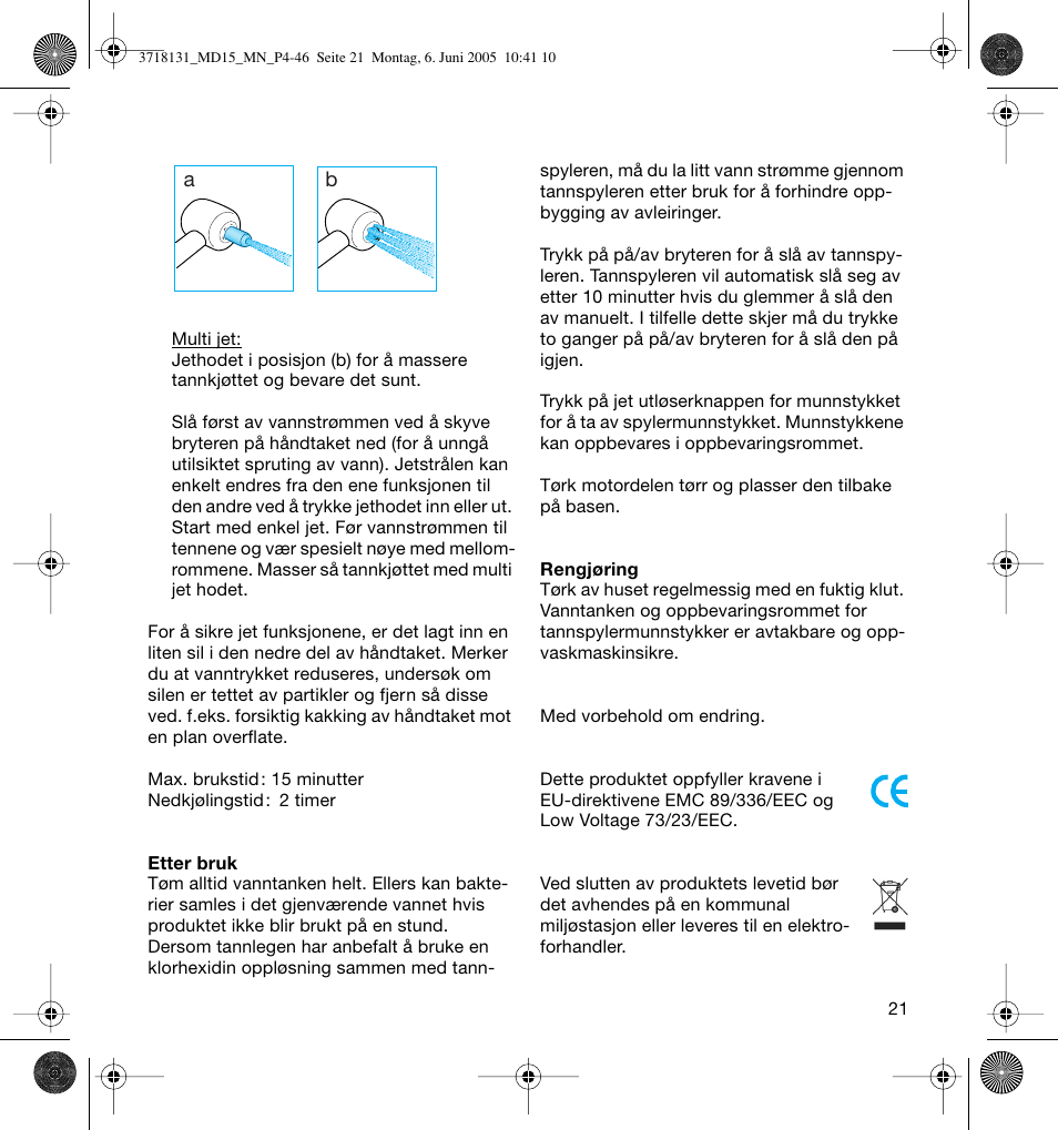 Braun MD15A Professional Care WaterJet User Manual | Page 21 / 46