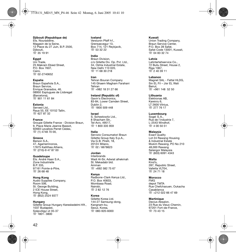 Braun MD15A Professional Care WaterJet User Manual | Page 42 / 46