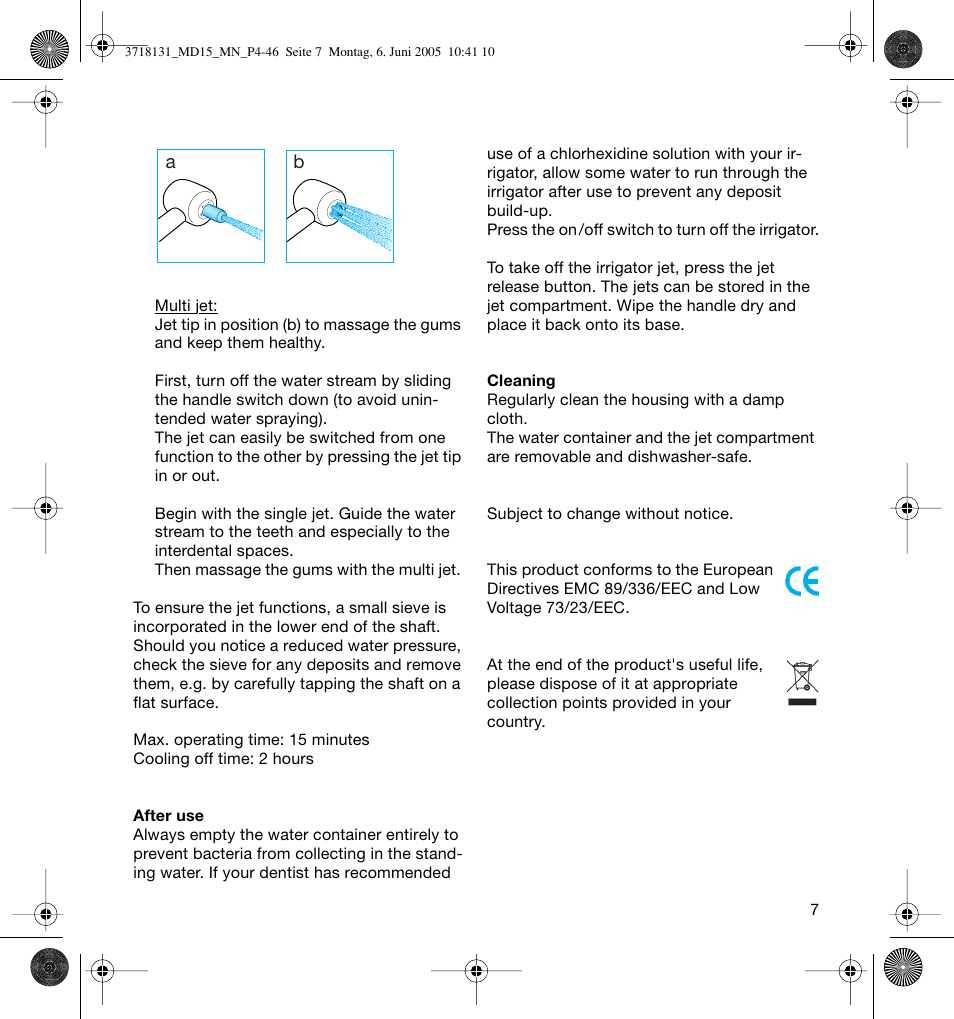 Braun MD15A Professional Care WaterJet User Manual | Page 7 / 46