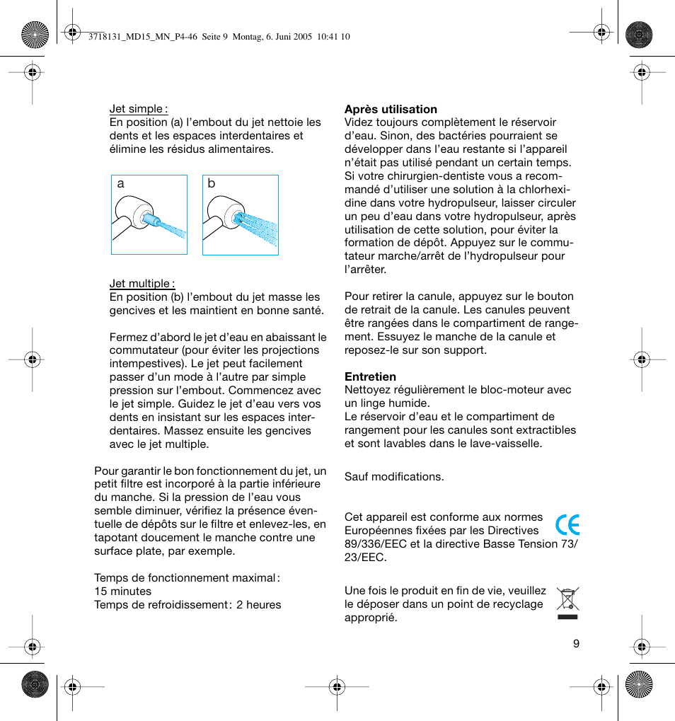 Braun MD15A Professional Care WaterJet User Manual | Page 9 / 46