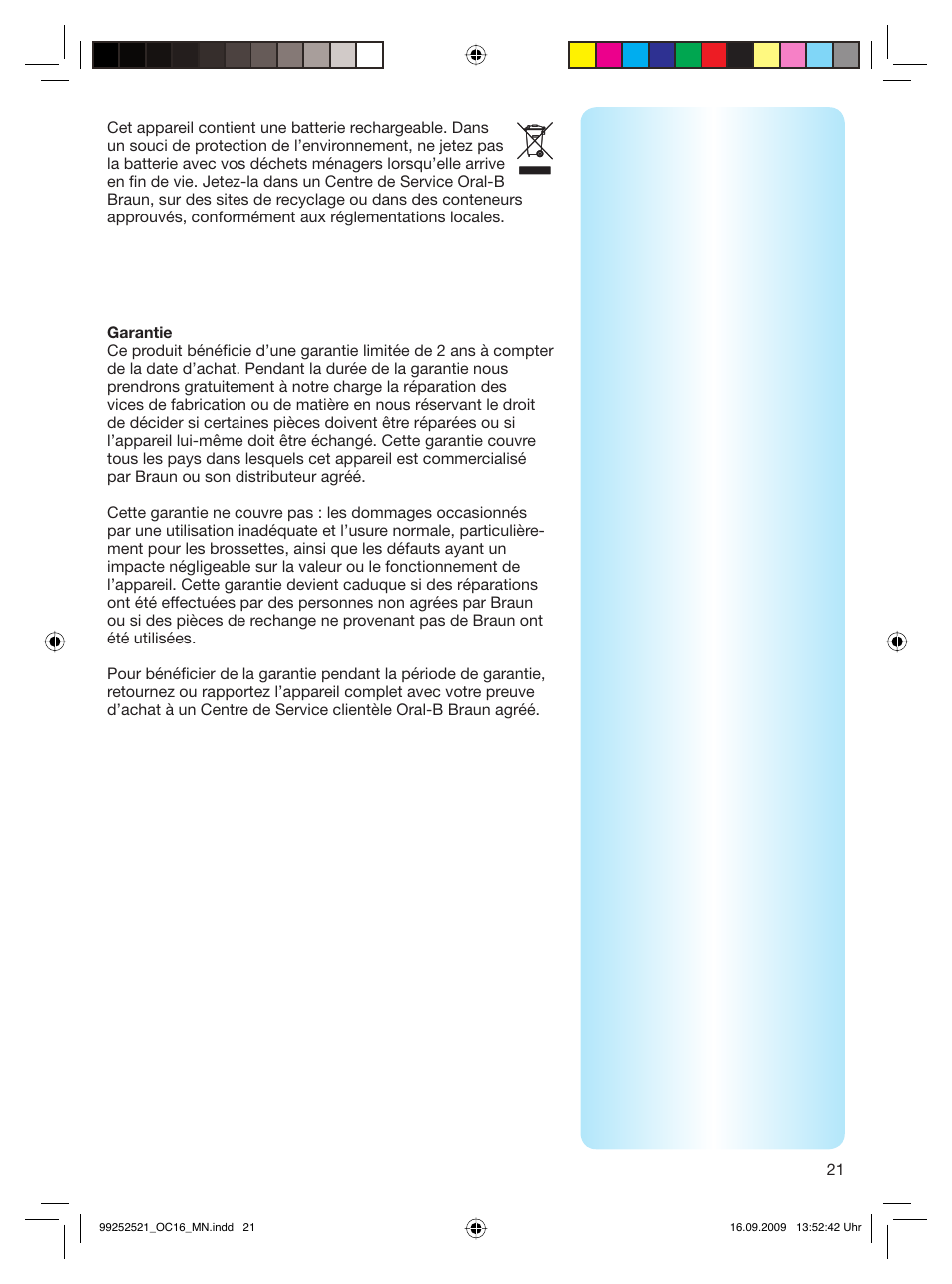 Braun OC16 Professional Care 6500 WaterJet Center User Manual | Page 21 / 52