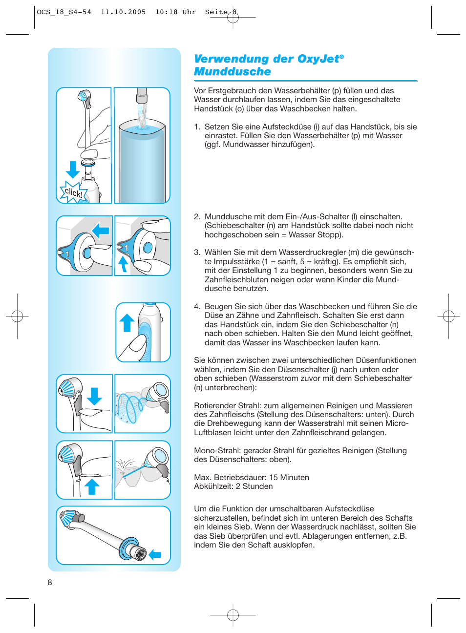 Ver er wendung der oxyjet wendung der oxyjet, Munddusche | Braun Sonic Complete OxyJet Center User Manual | Page 8 / 53