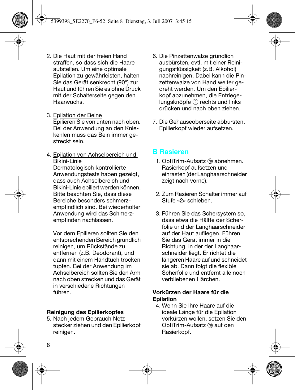 B rasieren | Braun 2270-5316 Silk-épil EverSoft User Manual | Page 8 / 59