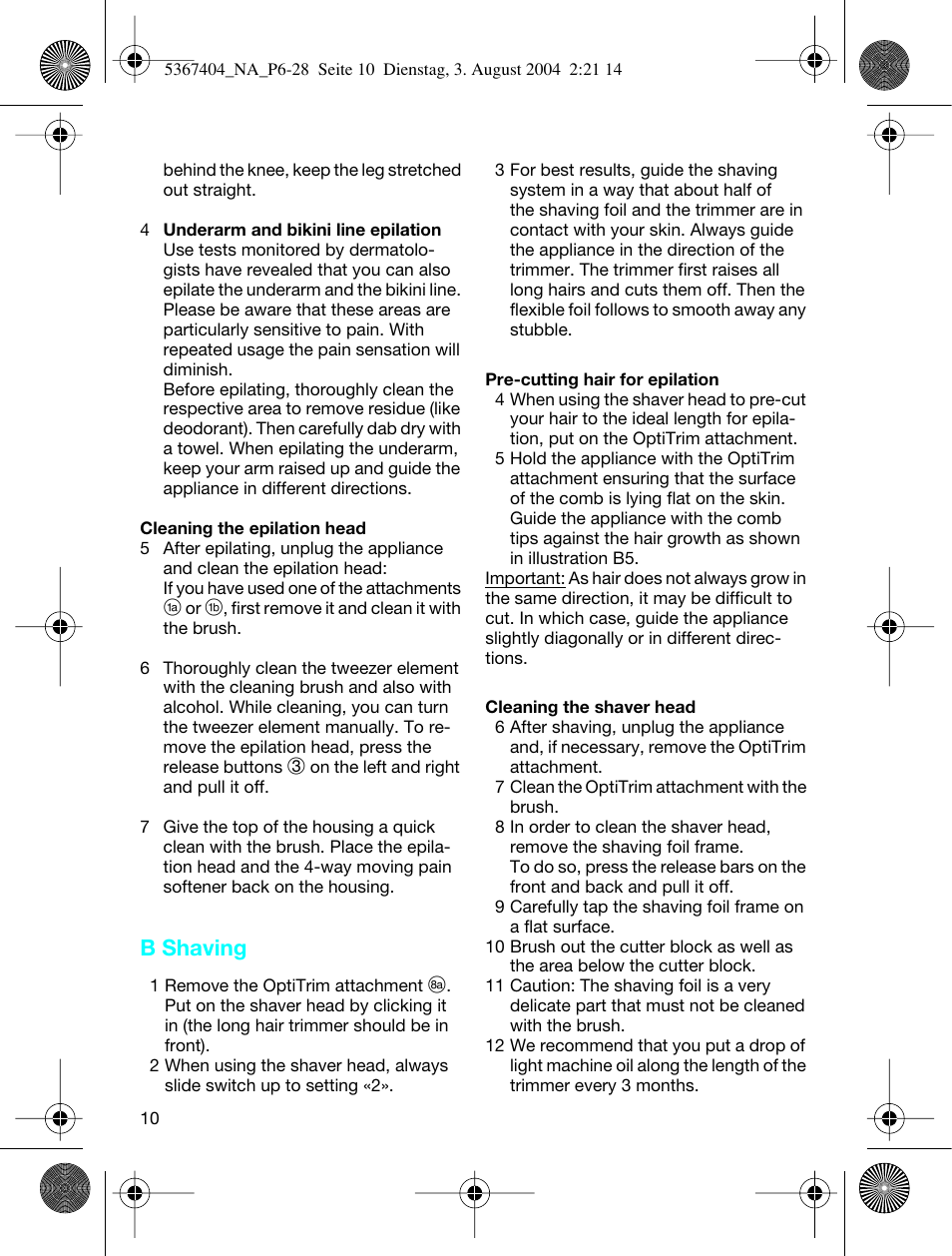 B shaving | Braun 2370-5316 Silk-épil EverSoft, Deluxe User Manual | Page 10 / 28