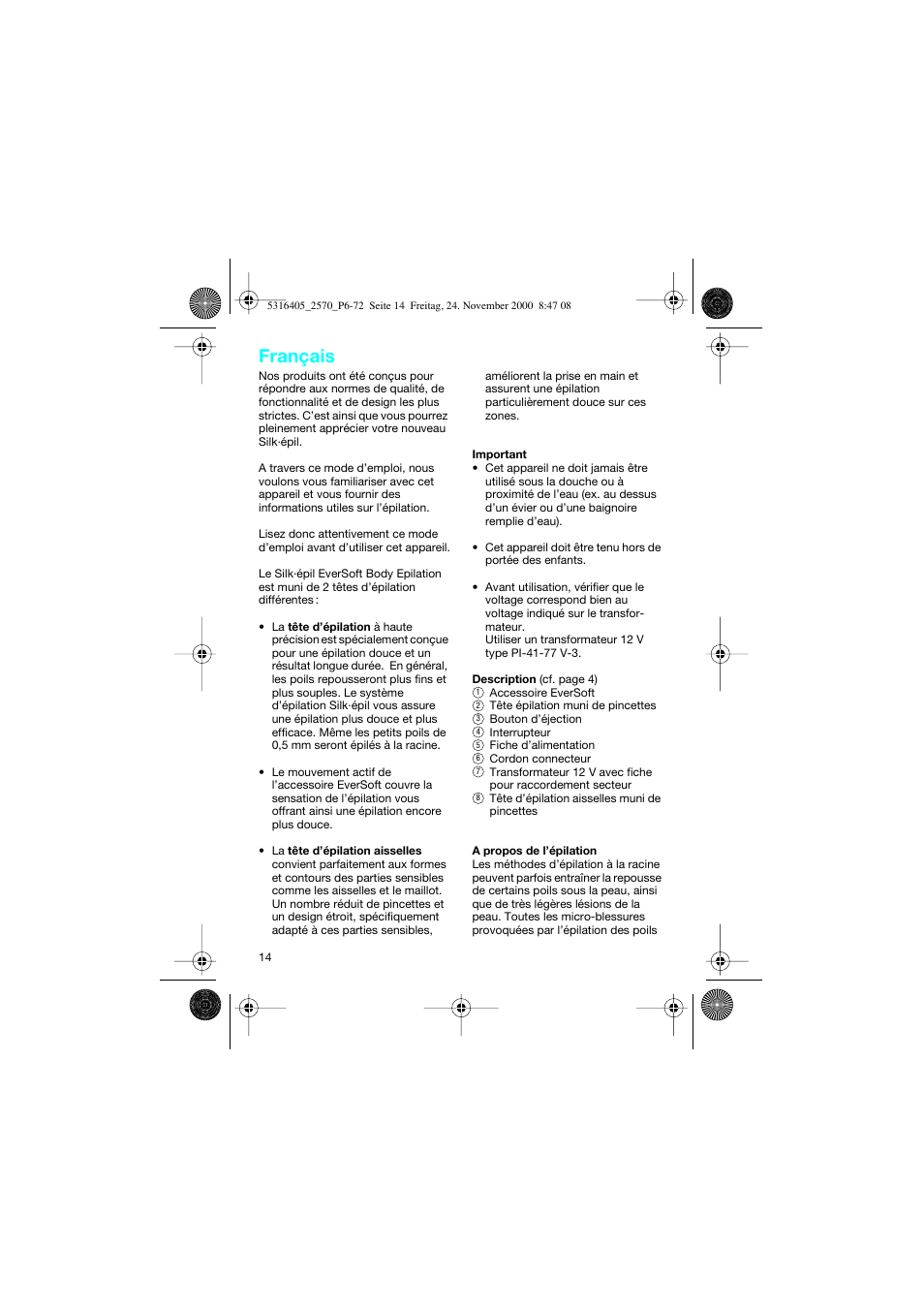 Français | Braun 2550 EverSoft User Manual | Page 13 / 71