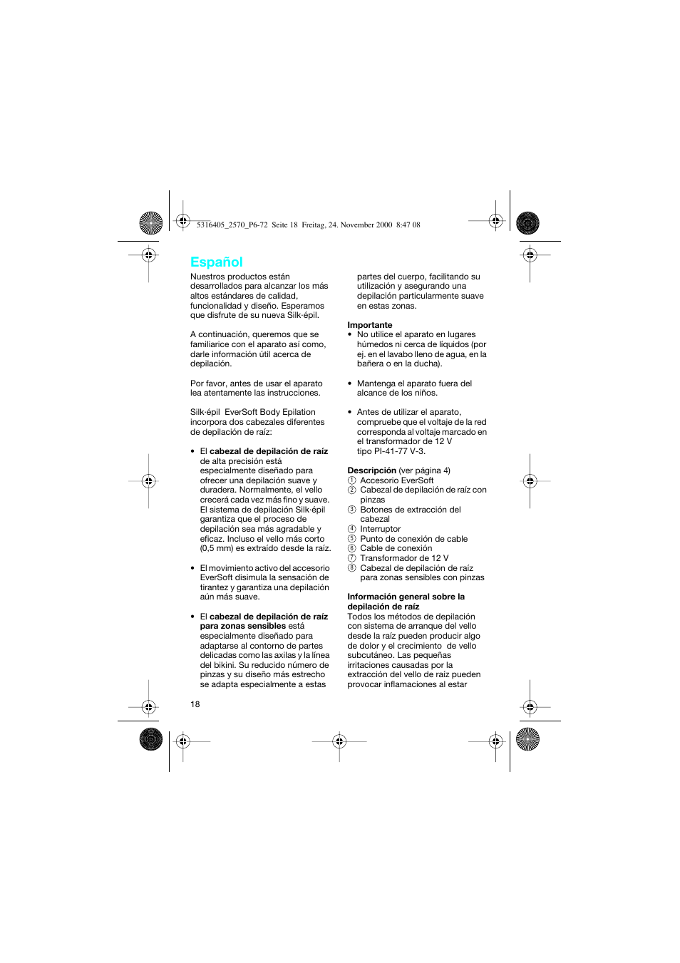 Español | Braun 2550 EverSoft User Manual | Page 17 / 71