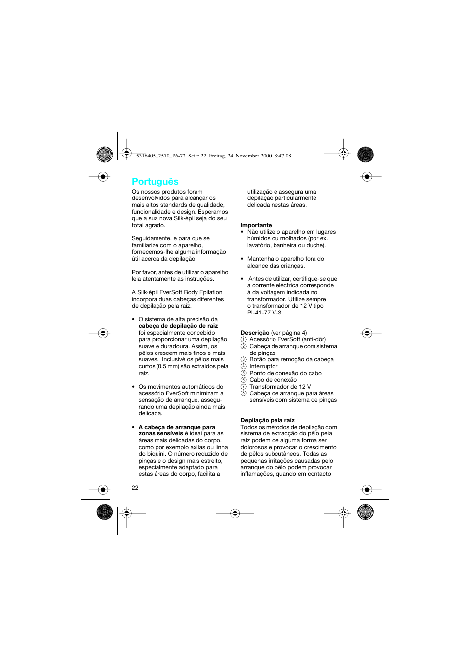 Português | Braun 2550 EverSoft User Manual | Page 21 / 71