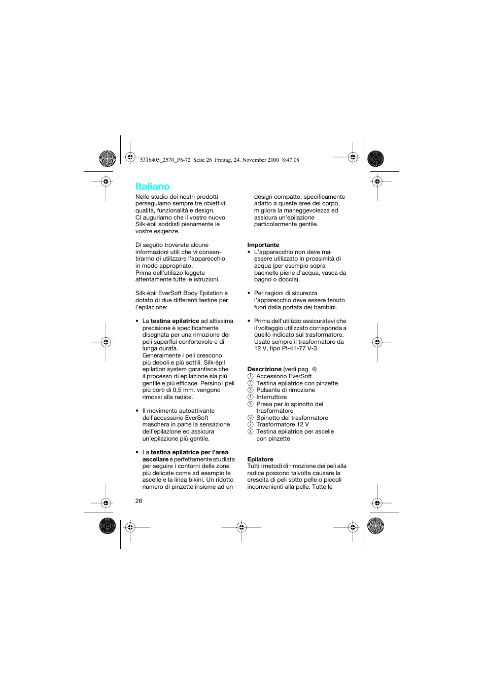 Italiano | Braun 2550 EverSoft User Manual | Page 25 / 71