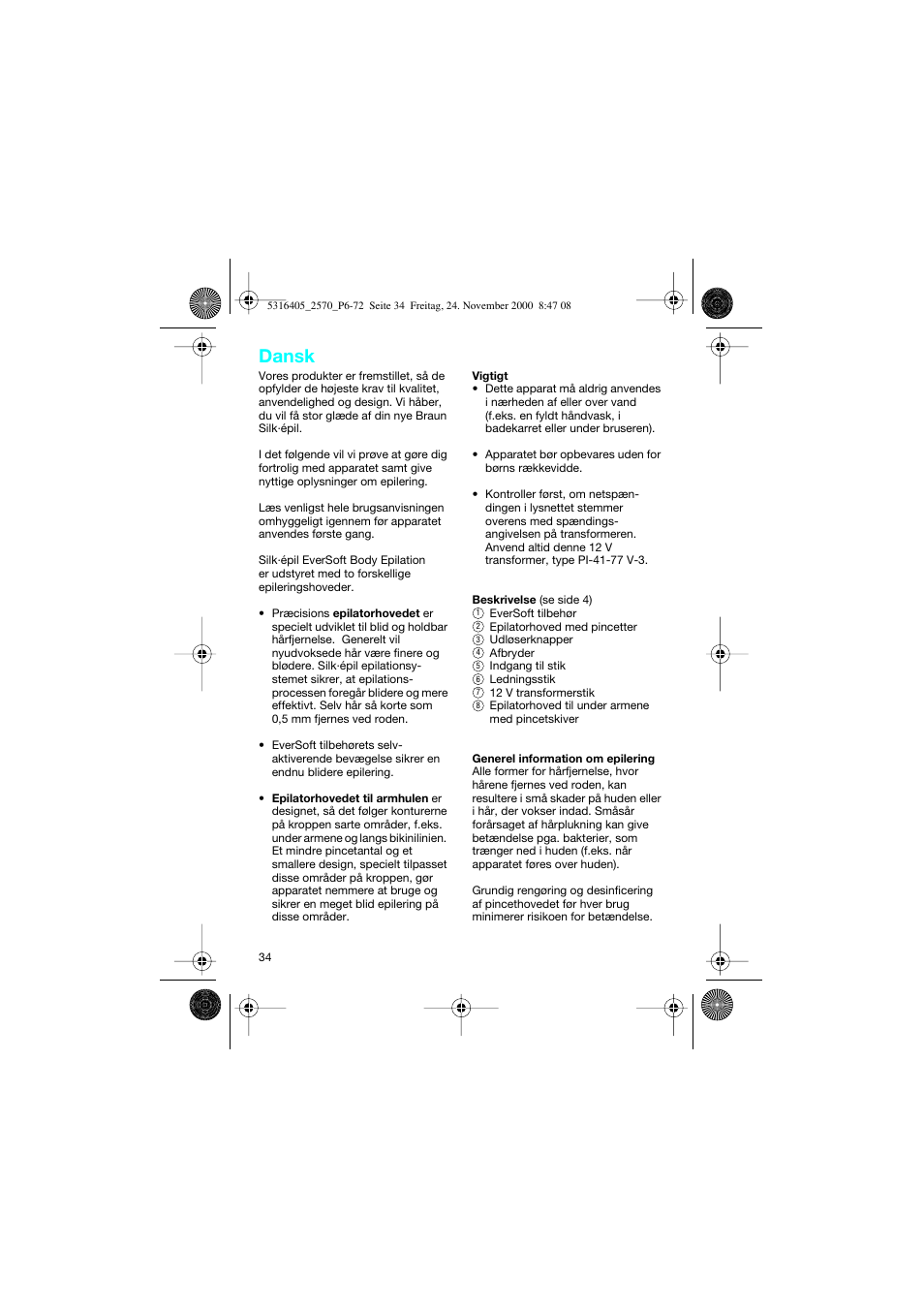 Dansk | Braun 2550 EverSoft User Manual | Page 33 / 71