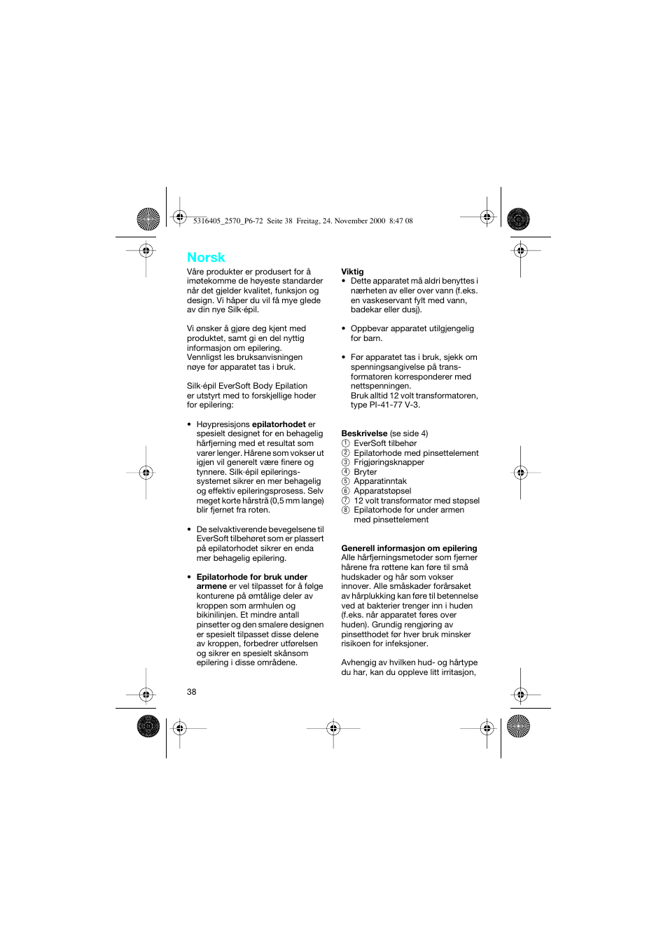 Norsk | Braun 2550 EverSoft User Manual | Page 37 / 71